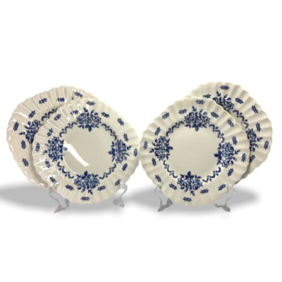 Vintage English Staffordshire Dessert Plates 4 Classic Blue White "Chatsworth" - Picture 2 of 11